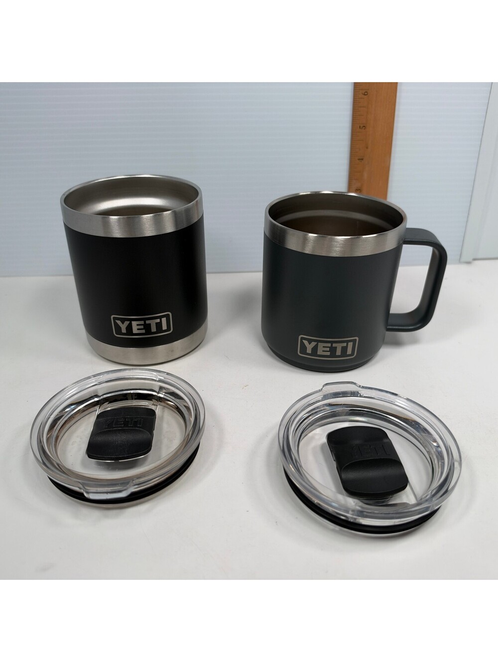 YETI Rambler 10 oz Mug Lowball Stainless Steel Tumbler Lot Set of 2 With Lids